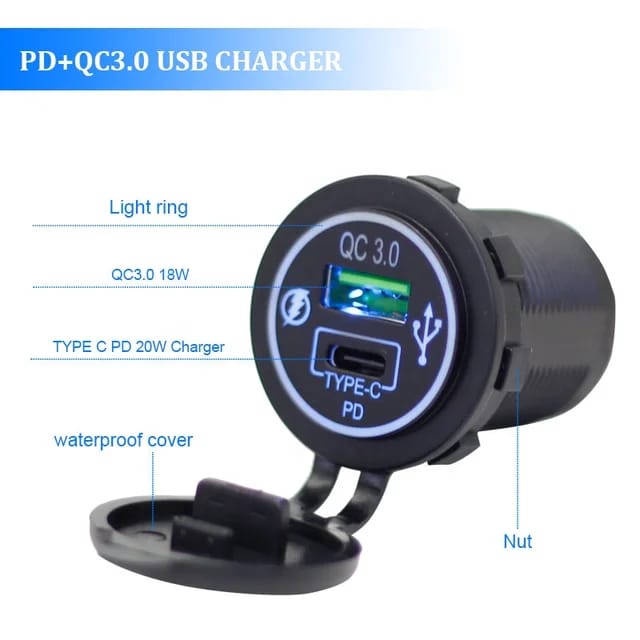 10 Pzas Cargador USB + Tipo C Carga Rápida 12V-24V Auto y Bus | TRWS